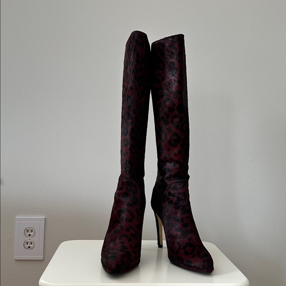 LK Bennett Red and Black Leopard Heeled Boots
